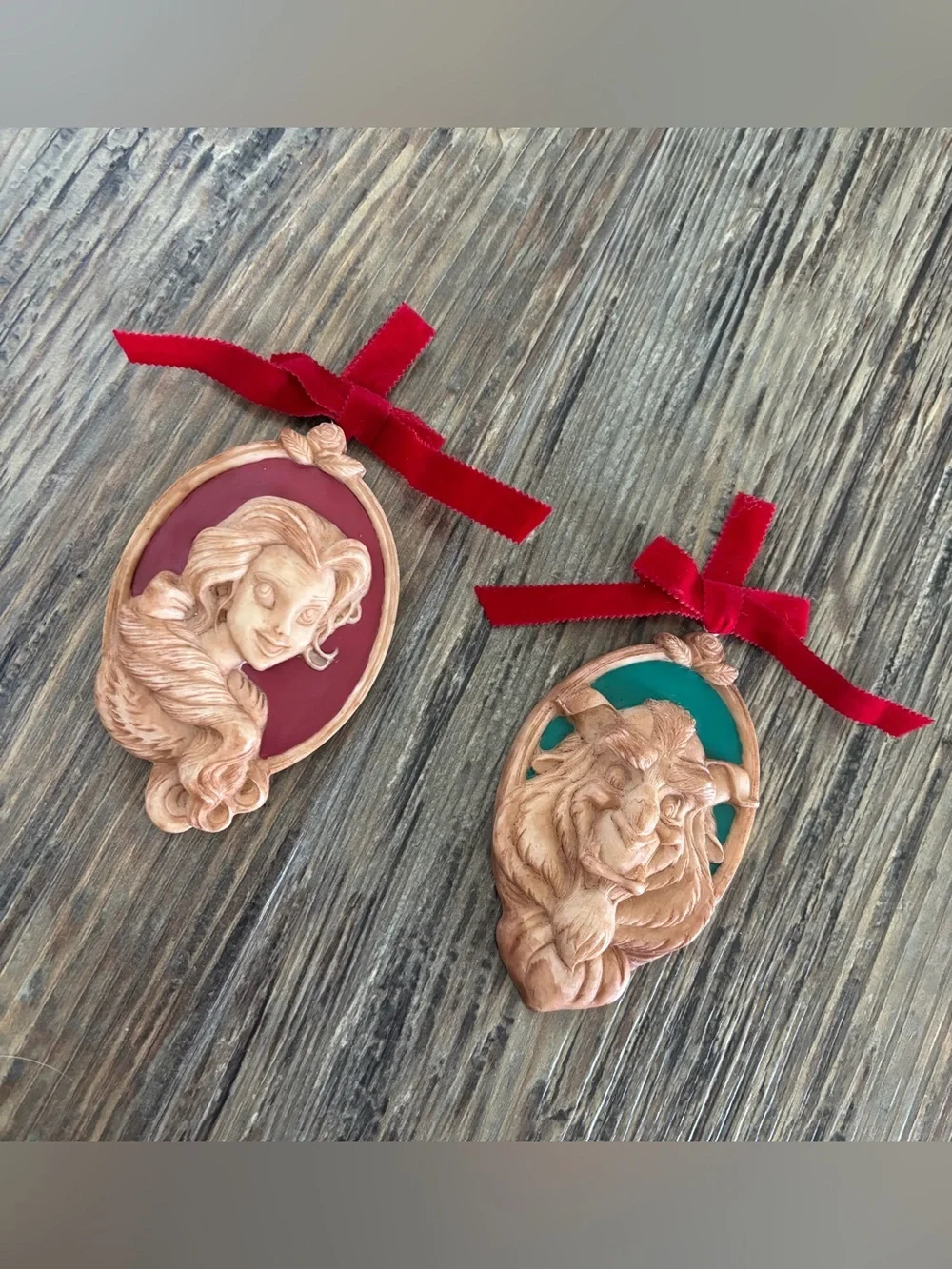 Vtg Applause Disney Beauty & The Beast Enchanted Christmas Cameo Ornament Set